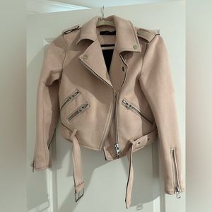 Light pink Zara jacket. Size small. Moto jacket w/ belt, suede texture